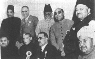Muslim League leaders with Jinnah during the 1937 session of the all India Muslim League at Lucknow, where they changed its creed to independence, decided for a party flag and chalked out a programme for re-vitalising the organisation.