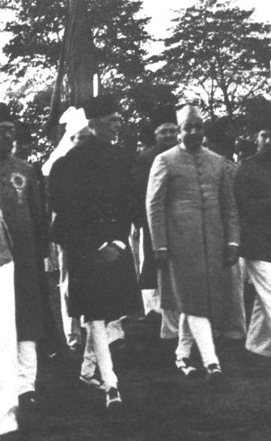 Quaid-i-Azam and Nawabzada Liaquat Ali Khan during the historic Lahore Session of the Muslim League in March, 1940