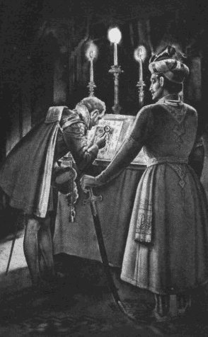 Sir Thomas roe with Jahangir, admiring a Moghul painting, In 1616, Sir Thomas Roe came as English Envoy to the court of Jahangir and obtained trading concessions for the East India Company.