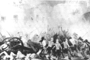 The siege at Delhi's Red Fort on 12th May 1857, the troops reported to the ageing Bahadur Shah and pledged obedience, but the technological superiority of the aliens triumphed and uprising was brutally suppressed.